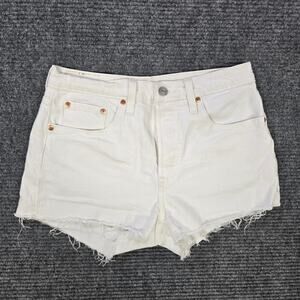 Levi's 501 Shorts Womens W27 White Button Fly Cutoff Raw Hem Denim